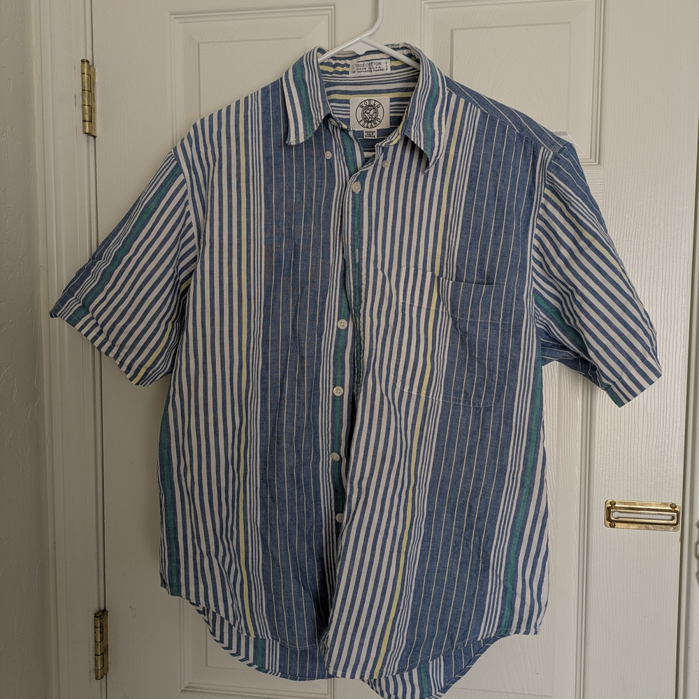 Vintage Blue and White Striped World Island Shirt